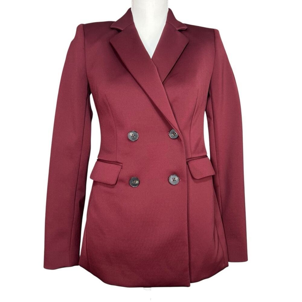Express Double Breasted Supersoft Double Knit Blazer in Maroon Wine Size XS